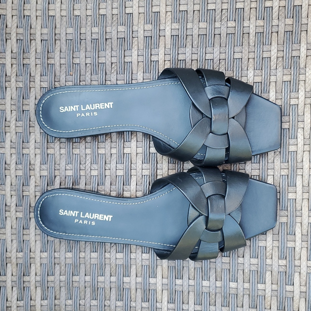 Saint Laurent Black Leather Knot Slide Sandals